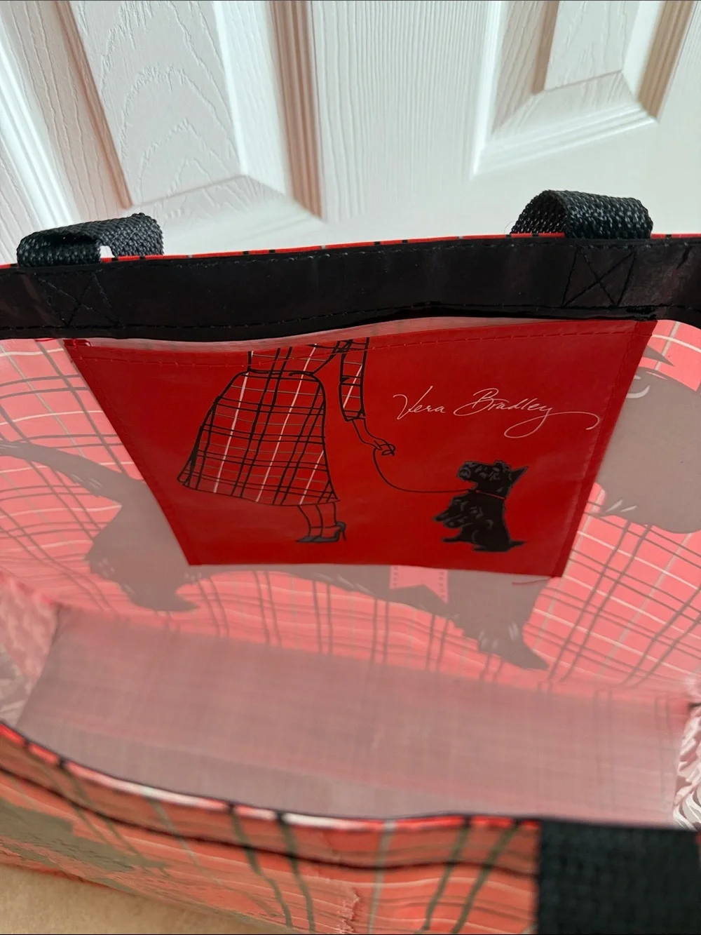 Vera Bradley Red Plaid Market Tote with Black Scotty Dog